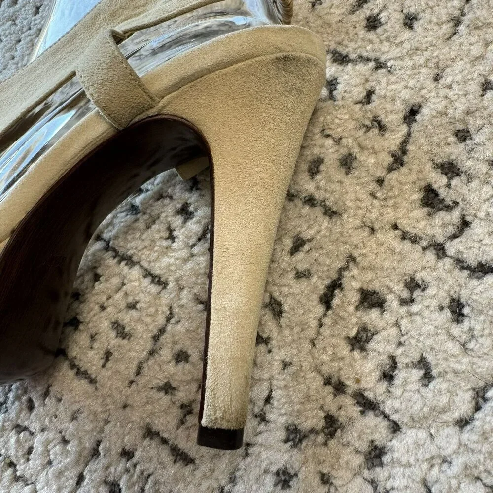 Diane Von Furstenberg Beige Suede Peep-Toe Heels 4.5